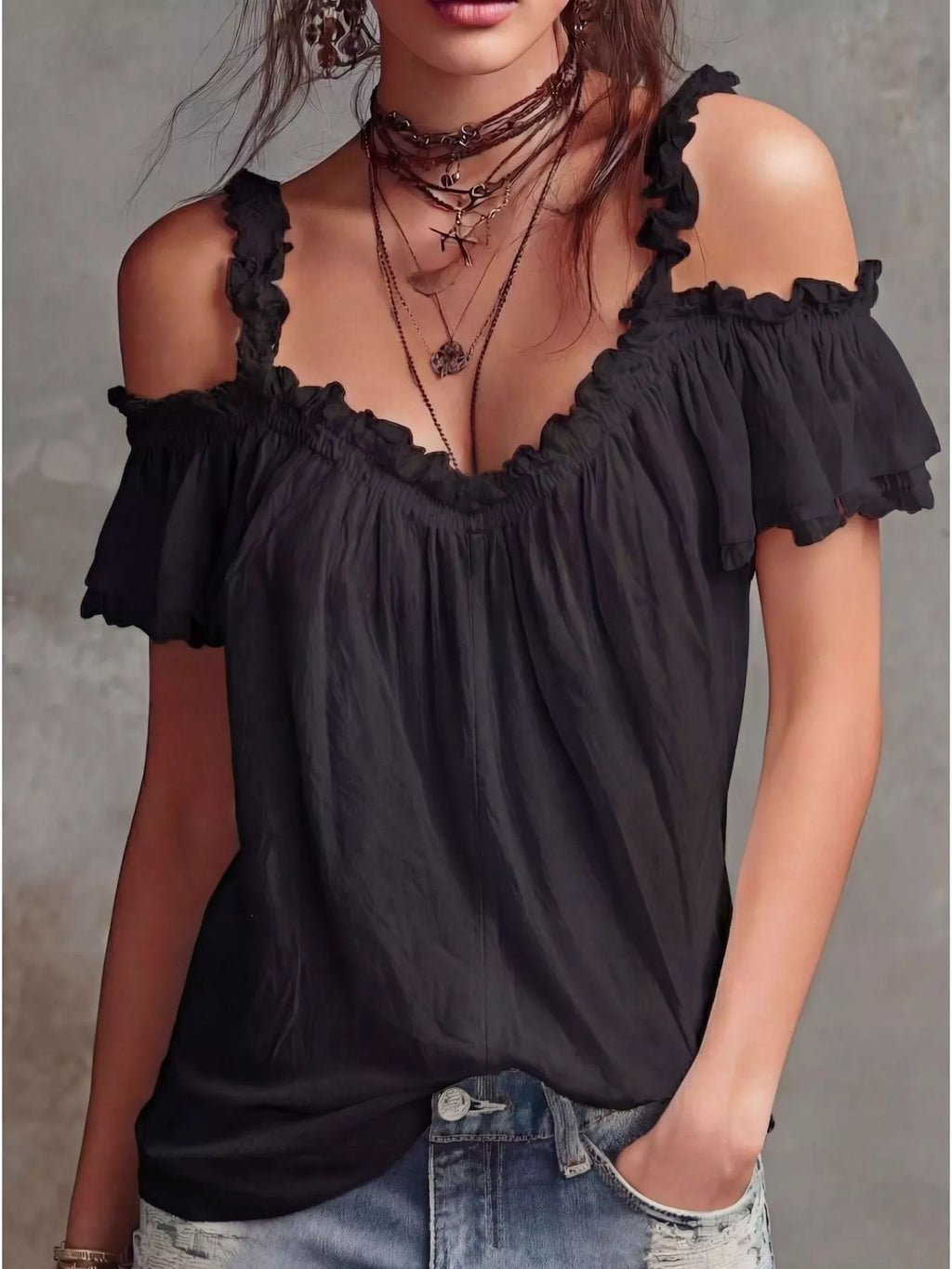 Frill Cold Shoulder Blouse