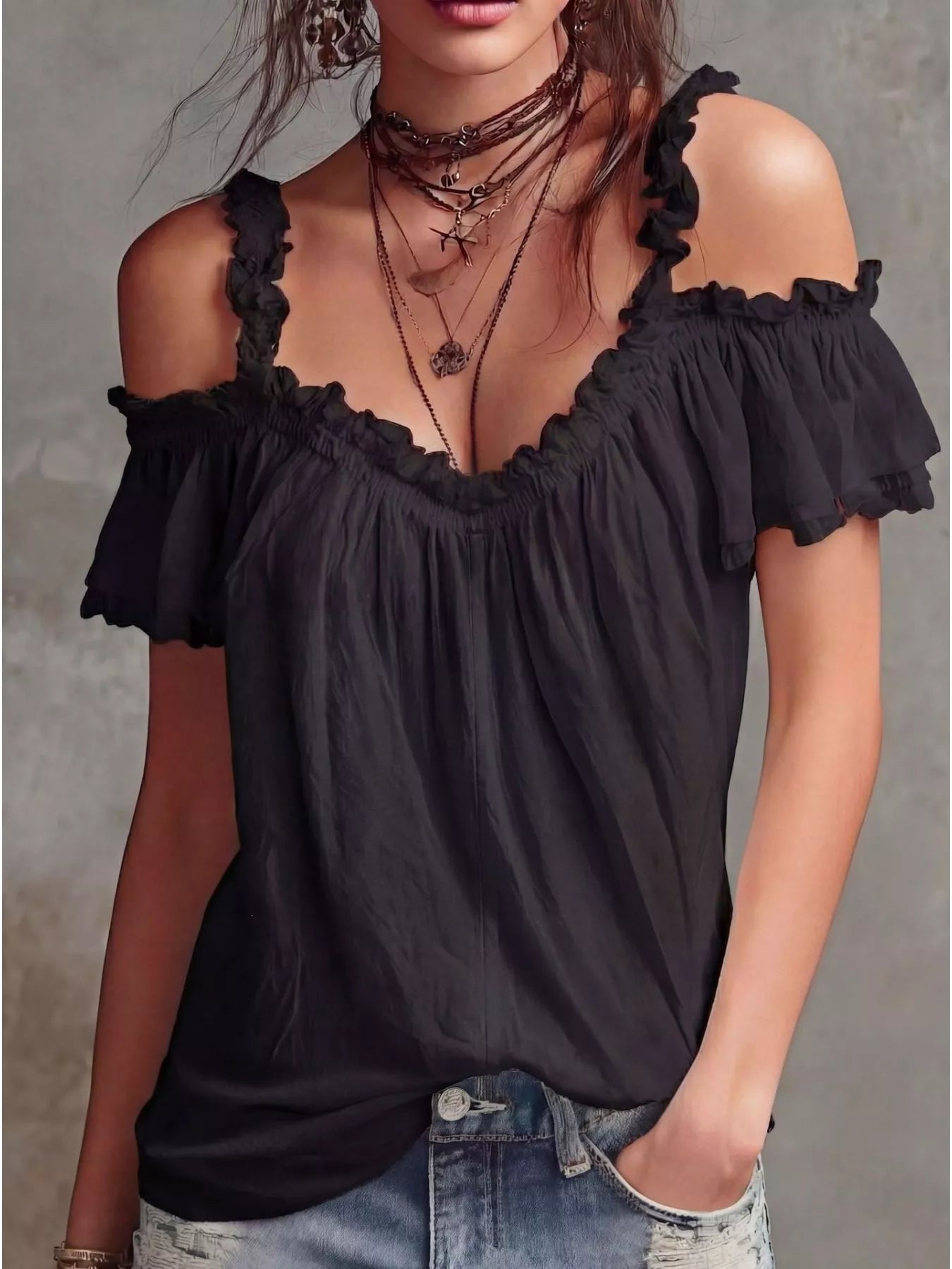 Frill Cold Shoulder Blouse