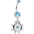BodyCandy Aqua CZ Shimmering Sailor Captain Wheel Dangle Belly Ring — main product shot