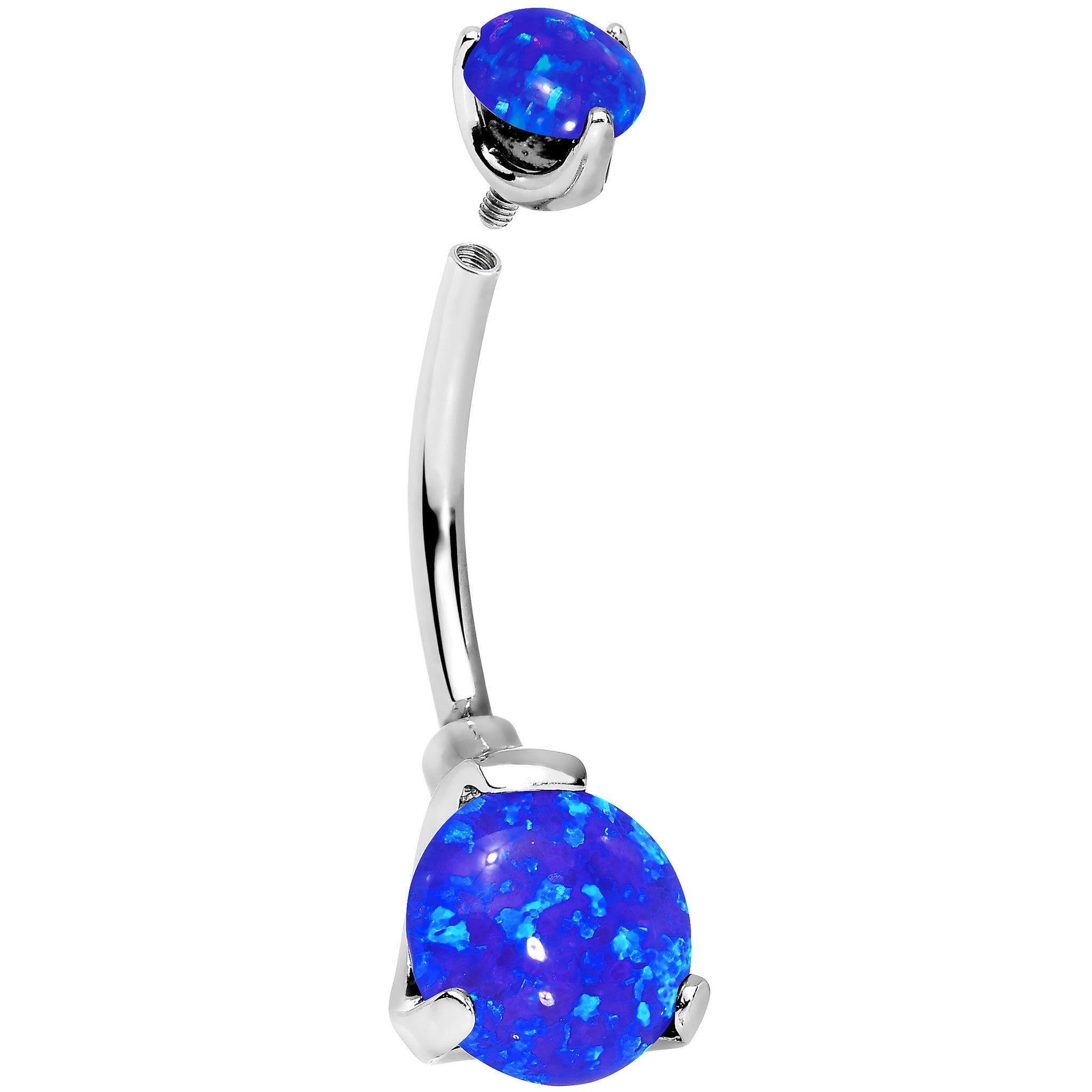 BodyCandy Double Blue Synthetic Opal Internally Threaded Belly Ring — detail close-up