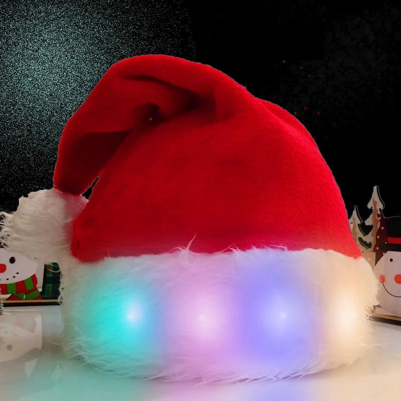 Mandotos Christmas Hat LED Light Plush Luminous Santa Hat For Children And Adults
