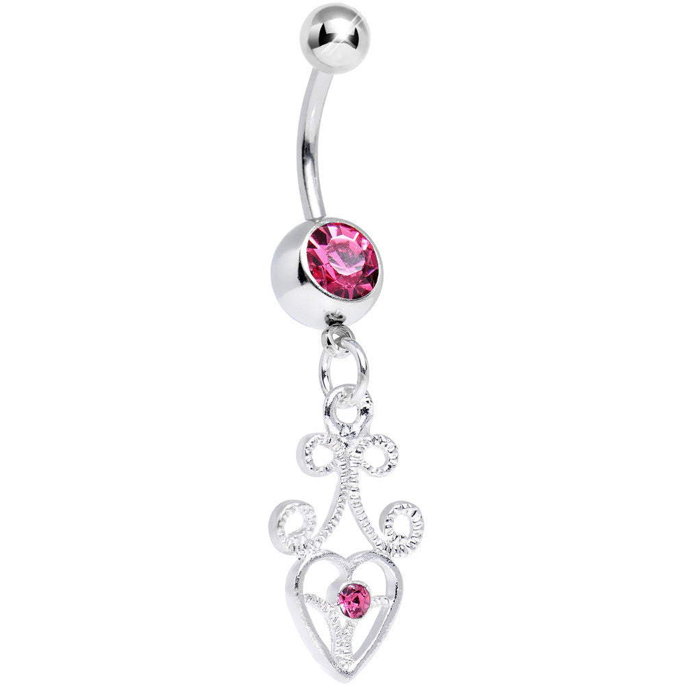 BodyCandy Pink Gem Thrill of the Frill Heart Dangle Belly Ring — main product shot