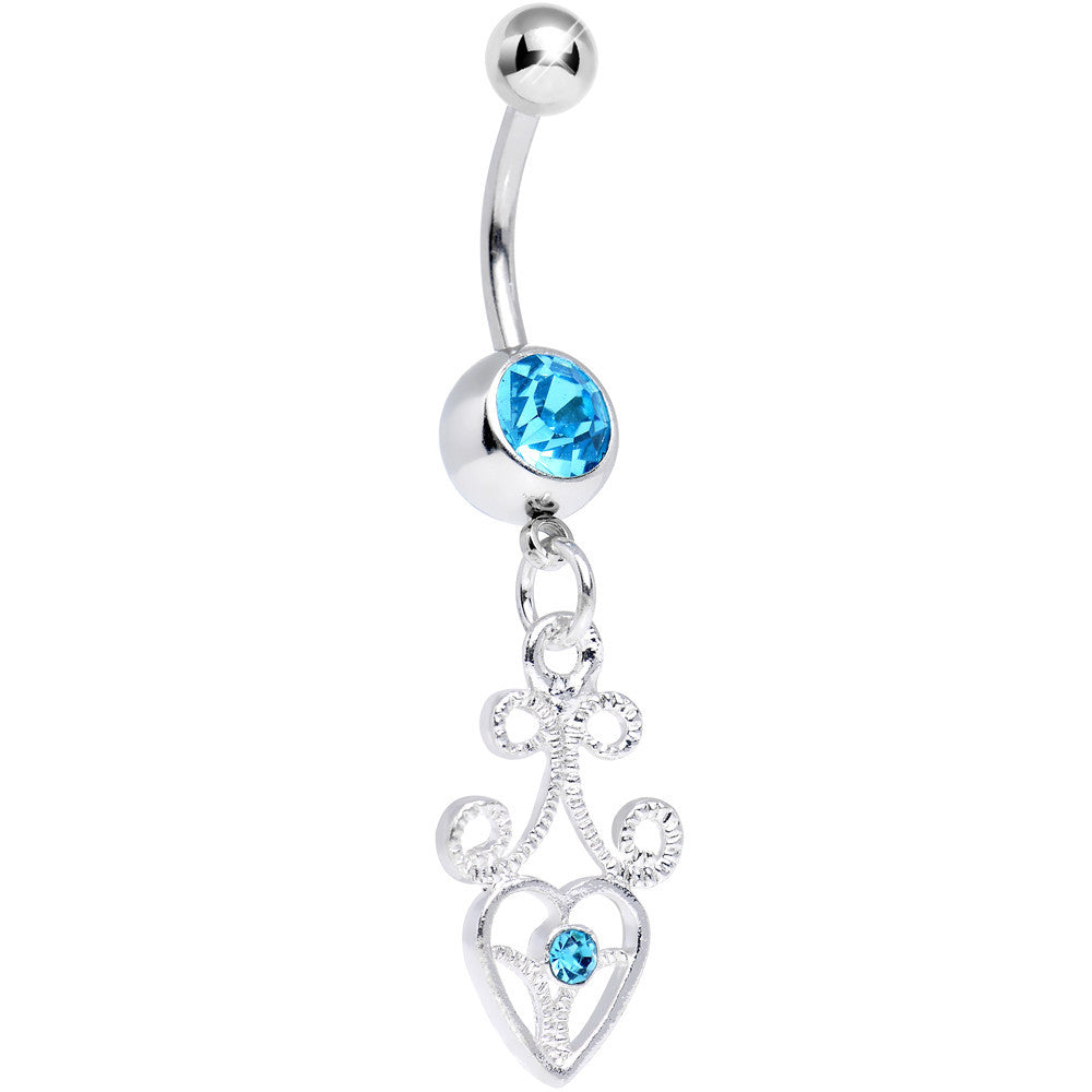 BodyCandy Aqua Gem Thrill of the Frill Heart Dangle Belly Ring — main product shot