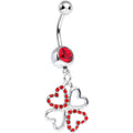 BodyCandy Red Gem Lucky in Love Quad Dangle Belly Ring — main product shot