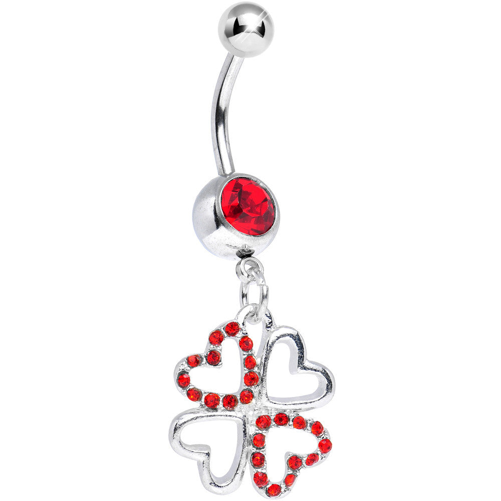 BodyCandy Red Gem Lucky in Love Quad Dangle Belly Ring — main product shot