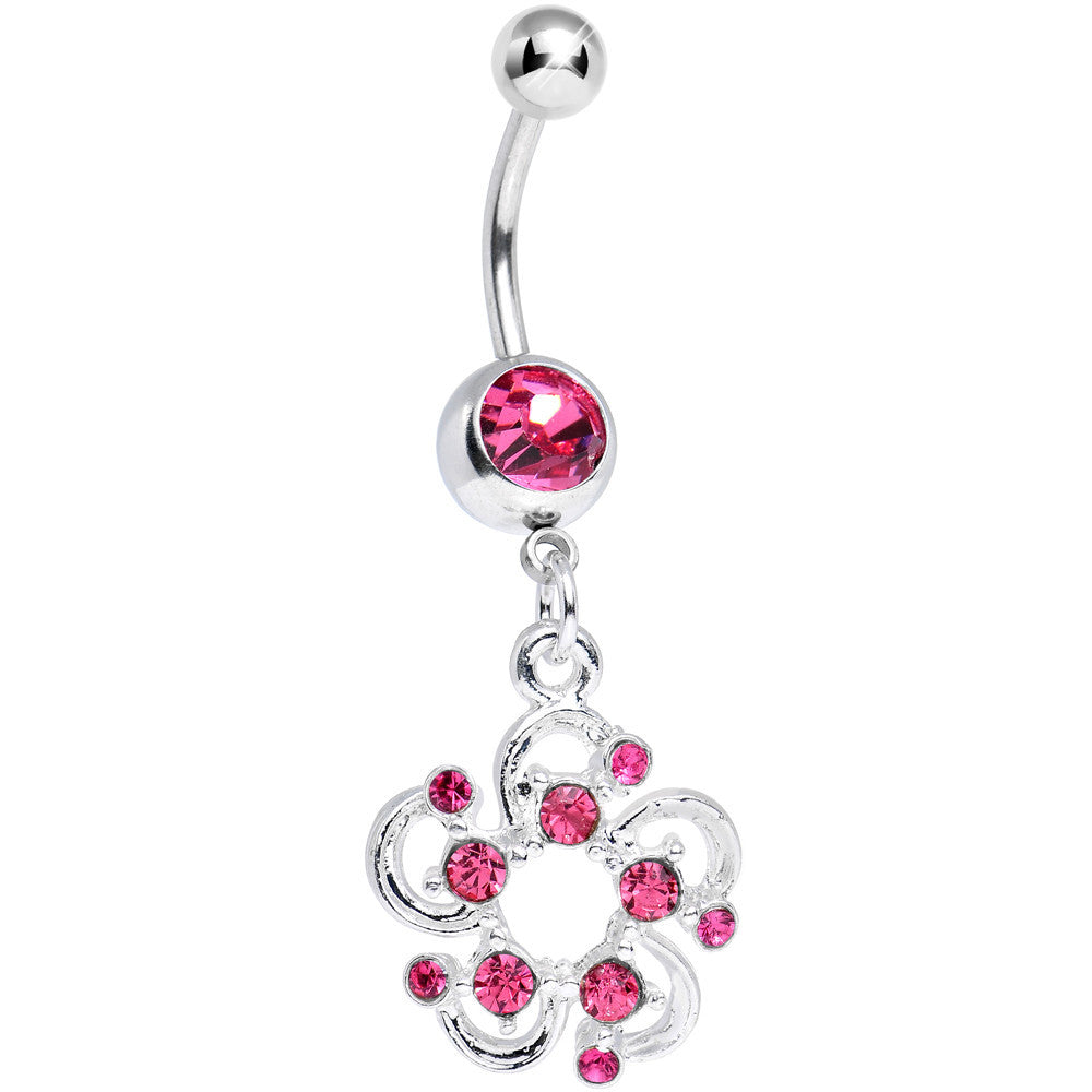 BodyCandy Pink Gem Summertime Open Flower Petal Dangle Belly Ring — main product shot