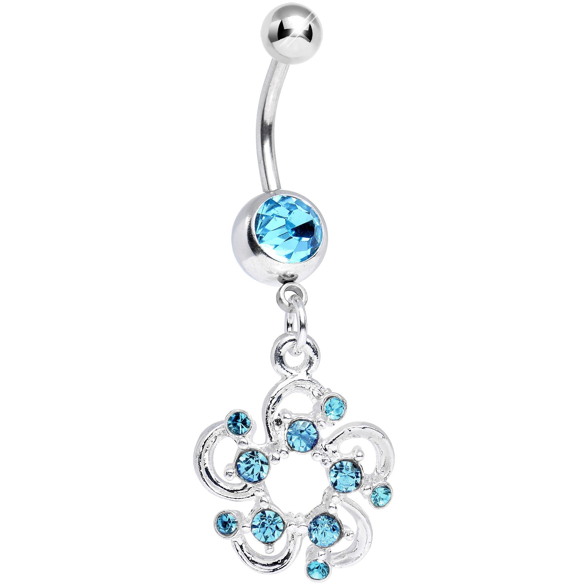 BodyCandy Aqua Gem Summertime Open Flower Petal Dangle Belly Ring — main product shot