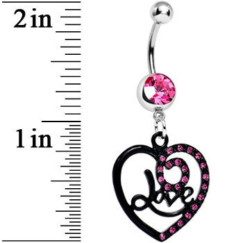 BodyCandy Pink Gem Always in Love Dark Heart Dangle Belly Ring — detail close-up