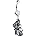 BodyCandy Clear Gem Floral Wings Black Butterfly Dangle Belly Ring — main product shot