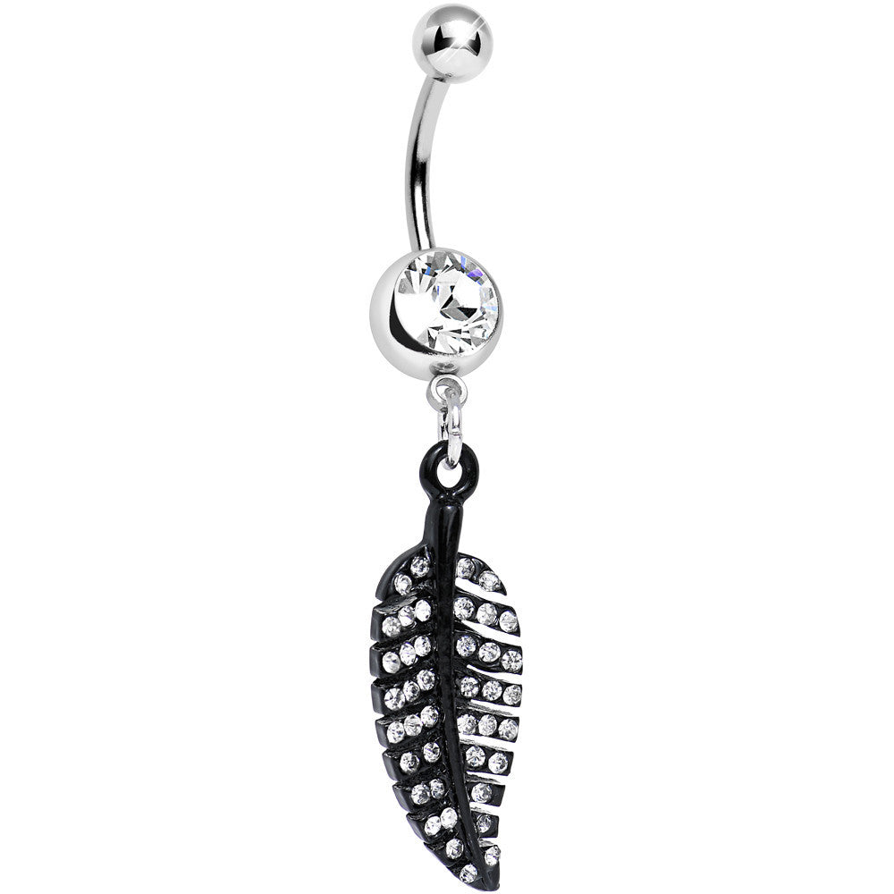 BodyCandy Clear Gem Glimmering Black Forest Leaf Dangle Belly Ring — main product shot