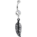 BodyCandy Clear Gem Glimmering Black Forest Leaf Dangle Belly Ring — main product shot