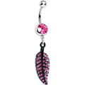 BodyCandy Pink Gem Glimmering Black Forest Leaf Dangle Belly Ring — main product shot