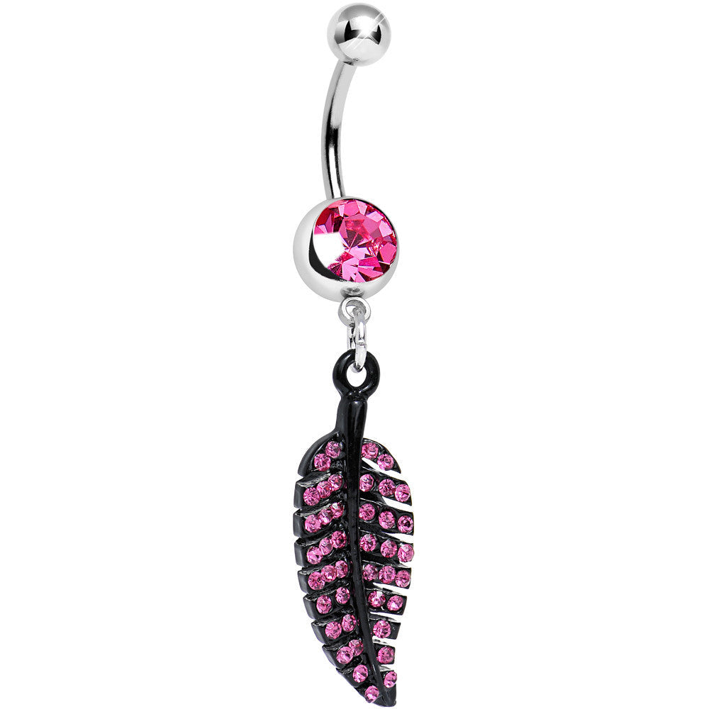 BodyCandy Pink Gem Glimmering Black Forest Leaf Dangle Belly Ring — main product shot