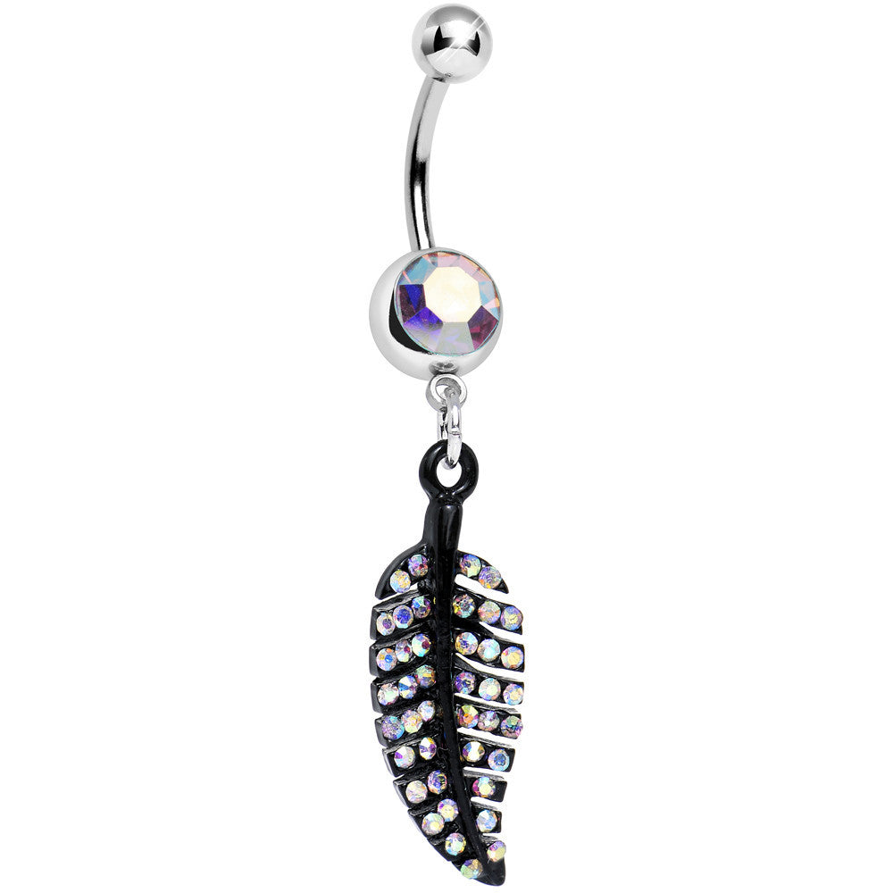 BodyCandy Aurora Gem Glimmering Black Forest Leaf Dangle Belly Ring — main product shot
