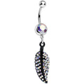 BodyCandy Aurora Gem Glimmering Black Forest Leaf Dangle Belly Ring — main product shot
