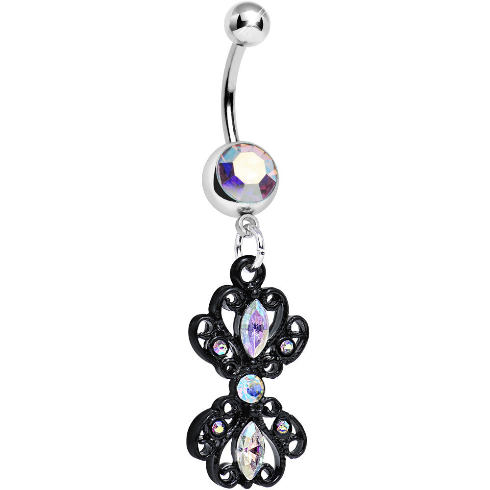 BodyCandy Aurora Gem Black Frilly London Lace Dangle Belly Ring — main product shot