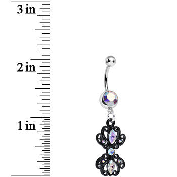 BodyCandy Aurora Gem Black Frilly London Lace Dangle Belly Ring — detail close-up