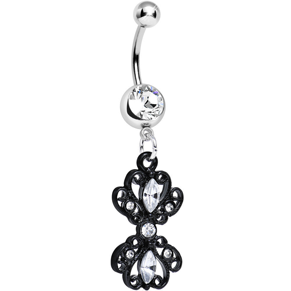 BodyCandy Clear Gem Black Frilly London Lace Dangle Belly Ring — main product shot