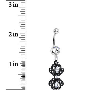 BodyCandy Clear Gem Black Frilly London Lace Dangle Belly Ring — detail close-up