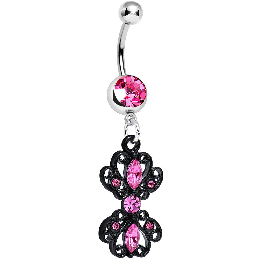 BodyCandy Pink Gem Black Frilly London Lace Dangle Belly Ring — main product shot