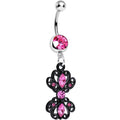 BodyCandy Pink Gem Black Frilly London Lace Dangle Belly Ring — main product shot
