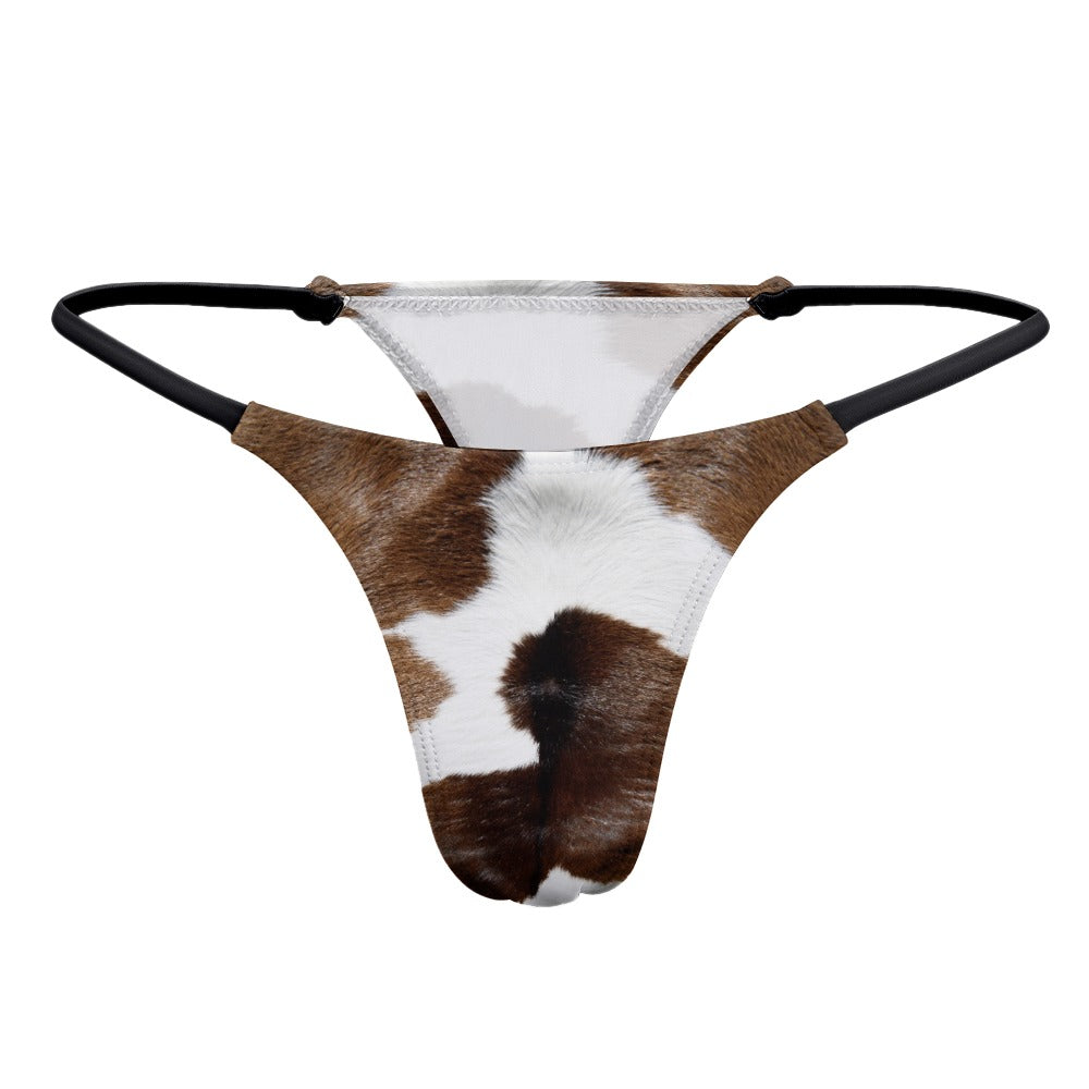 Luckless Outfitters Cow Print Yoga Thong — in-use photo