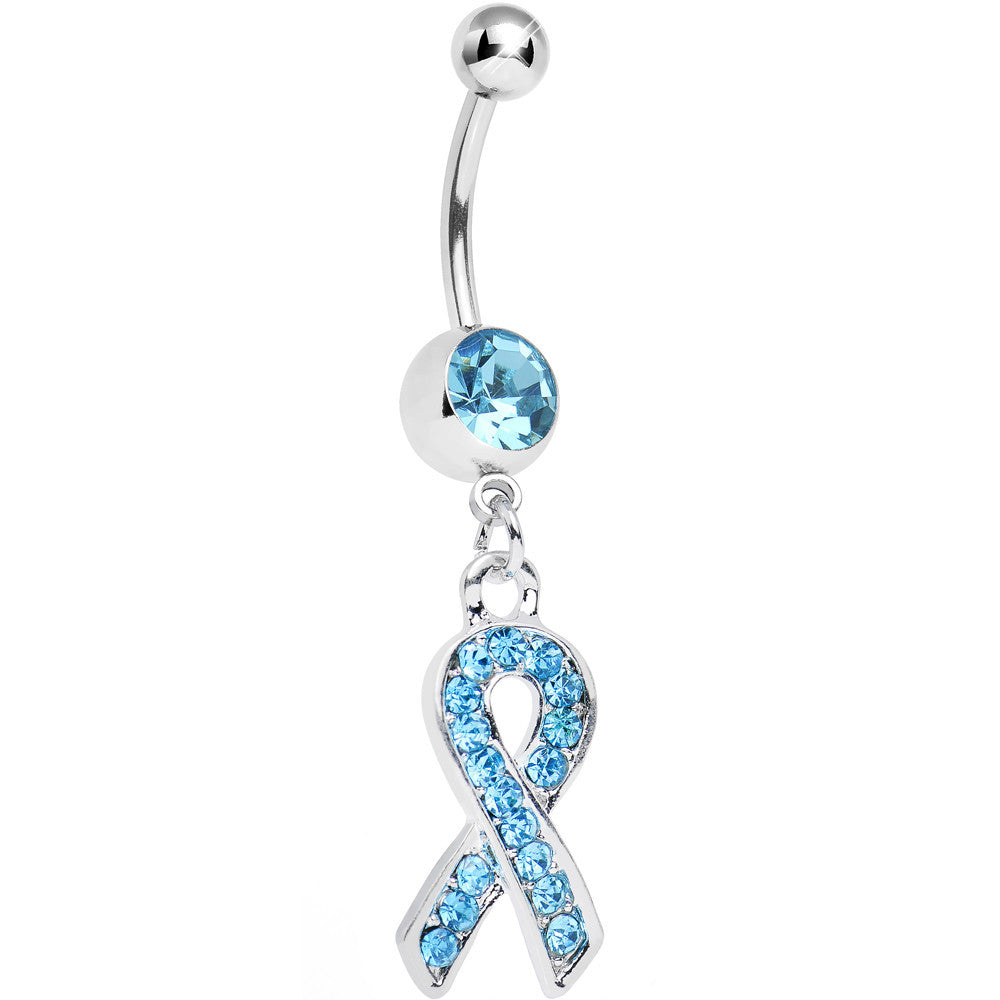 BodyCandy Aqua Gem Fashionable Awareness Ribbon Dangle Belly Ring — main product shot