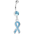 BodyCandy Aqua Gem Fashionable Awareness Ribbon Dangle Belly Ring — main product shot