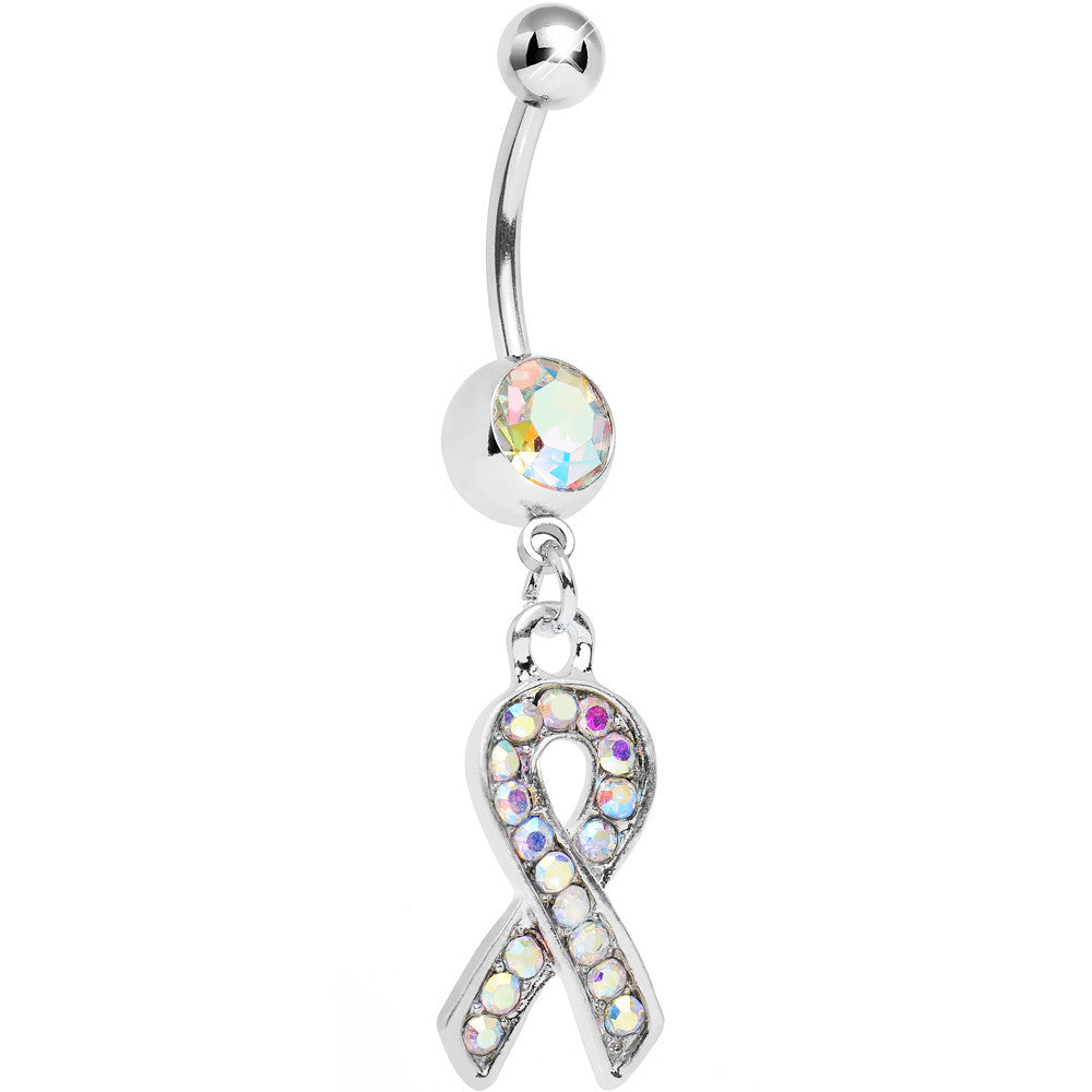 BodyCandy Aurora Gem Fashionable Awareness Ribbon Dangle Belly Ring — main product shot