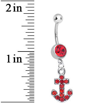 BodyCandy Red Gem Sparkle Anchor Dangle Belly Ring — detail close-up