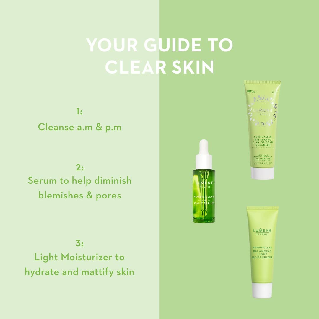 Lumene Sebum Balancing Clay-Based Foaming Facial Cleanser for Oily & Blemished Skin - Paraben-Free, pH Balanced - 4.23 fl oz