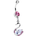 BodyCandy Pink and Clear Cubic Zirconia Elegant Swan Dangle Belly Ring — main product shot