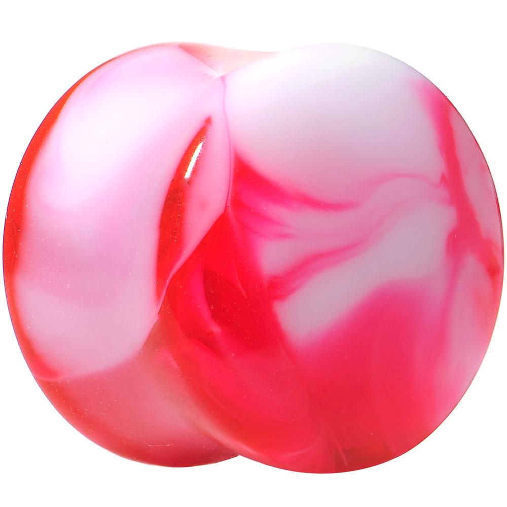 BodyCandy Acrylic Pink and White Marbled Saddle Plug 6G to 1 Inch — in-use photo