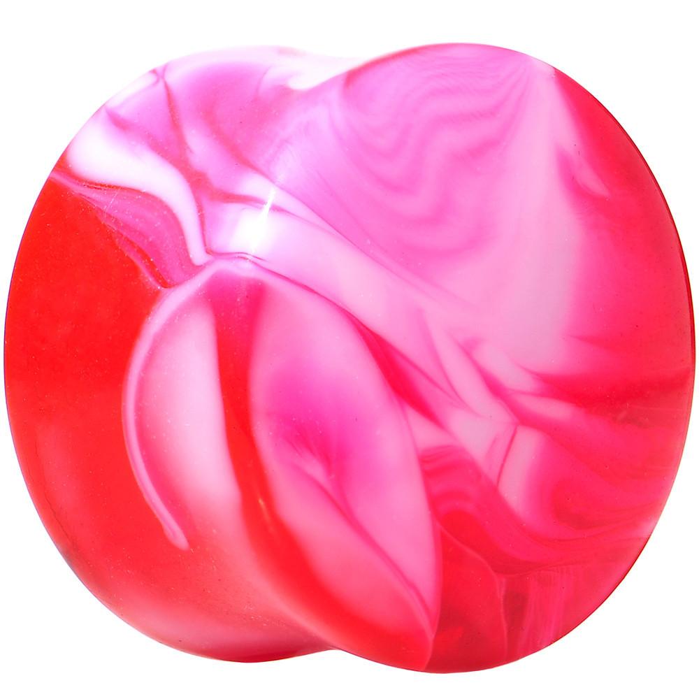 BodyCandy Acrylic Pink and White Marbled Saddle Plug 6G to 1 Inch — size reference