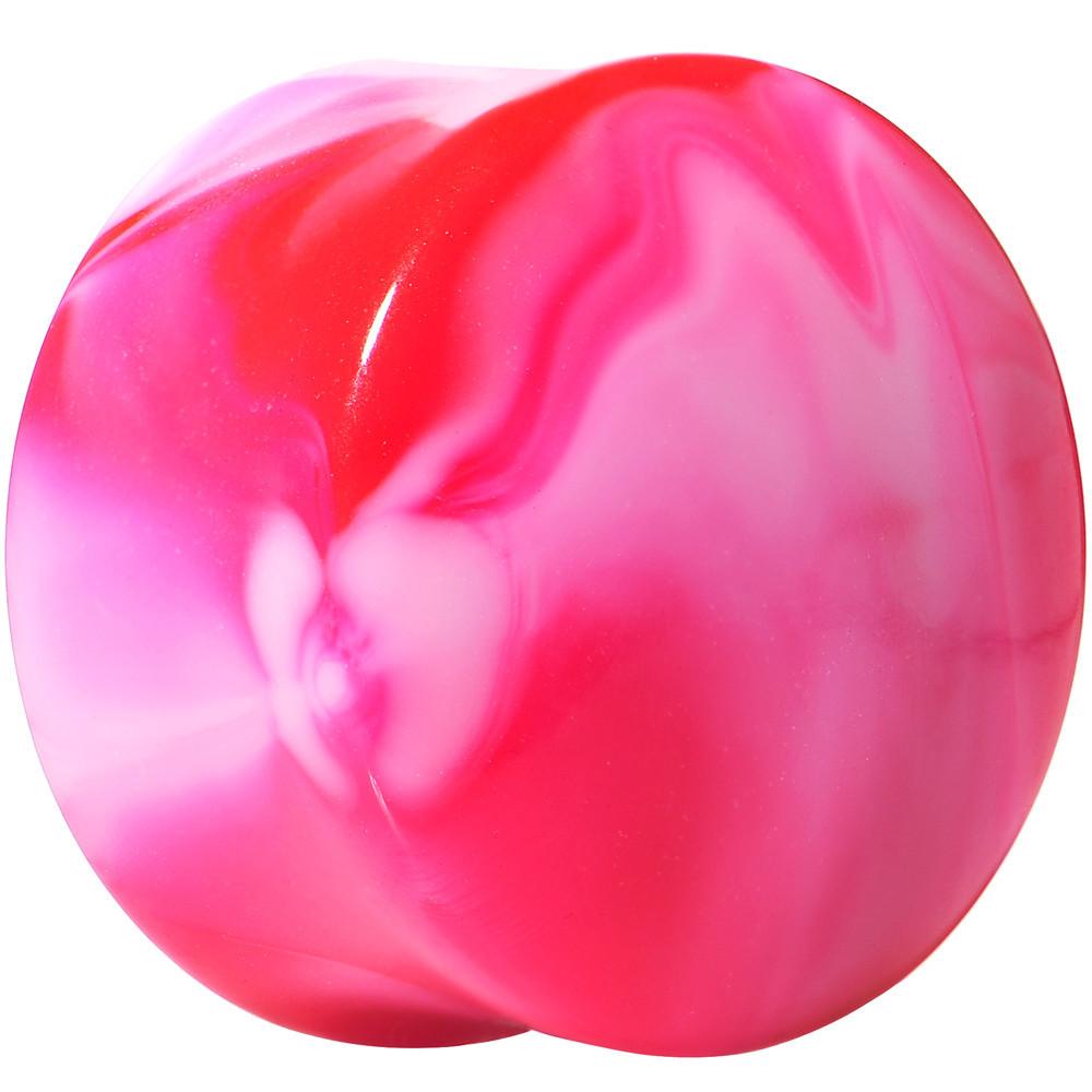 BodyCandy Acrylic Pink and White Marbled Saddle Plug 6G to 1 Inch — color detail