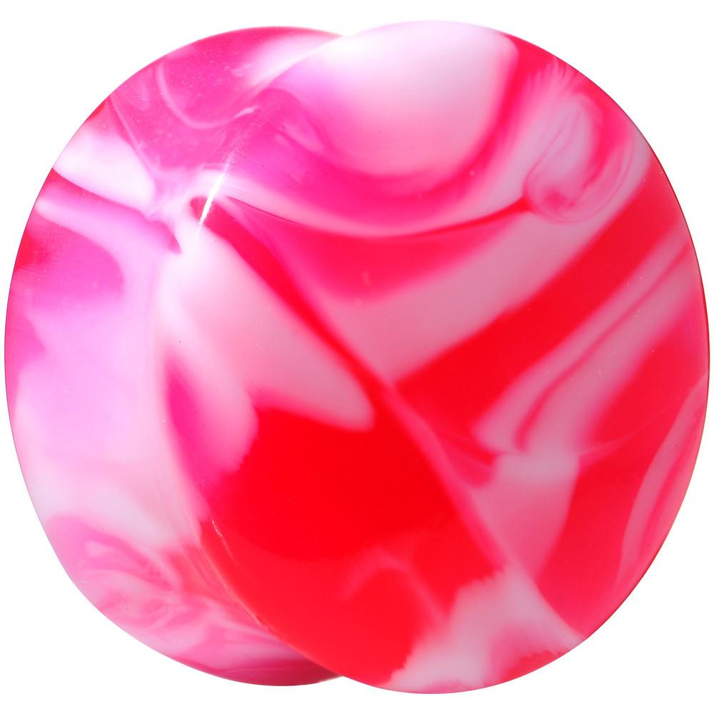 BodyCandy Acrylic Pink and White Marbled Saddle Plug 6G to 1 Inch — comparison shot
