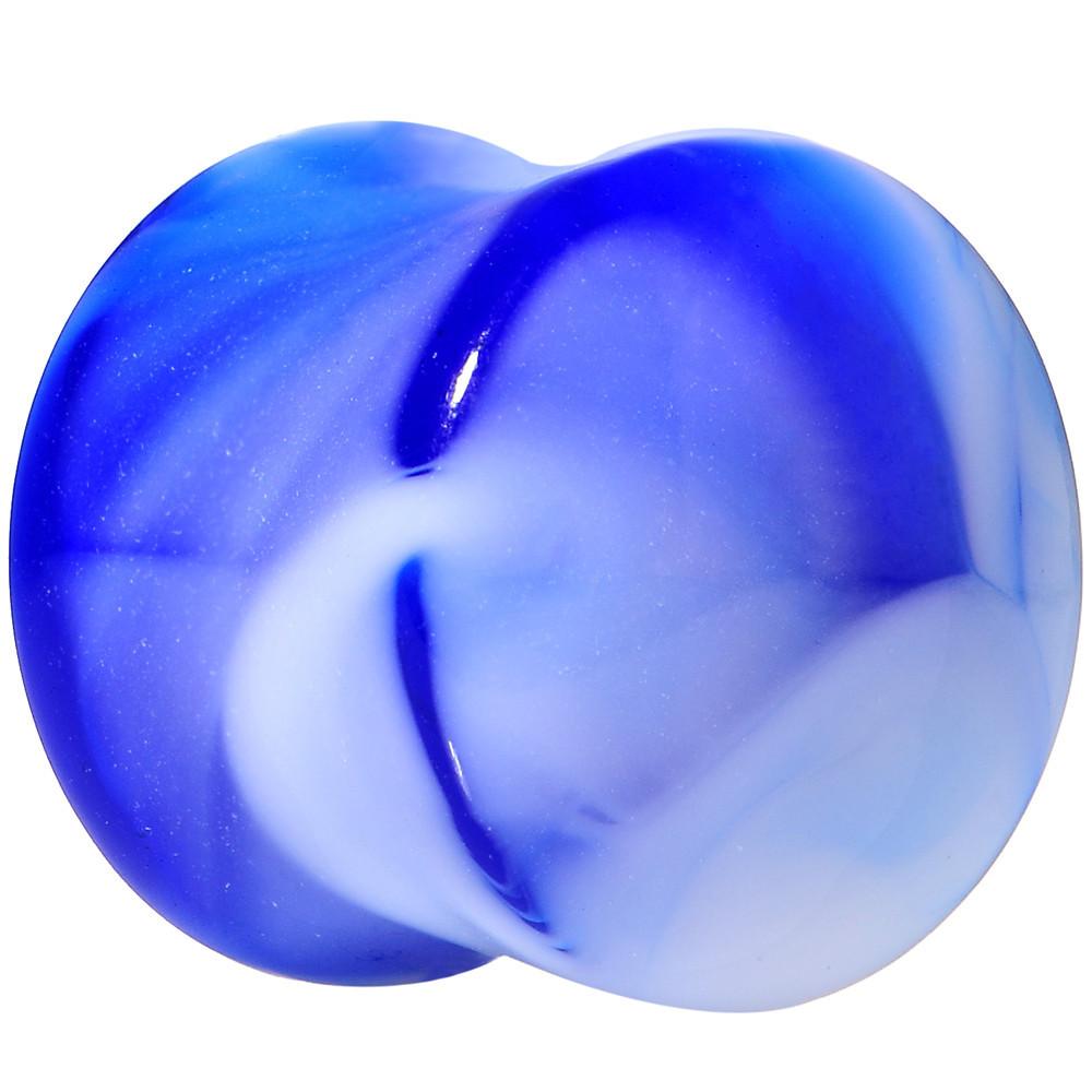 BodyCandy Acrylic Blue and White Marbled Saddle Plug 6G to 1 Inch — in-use photo