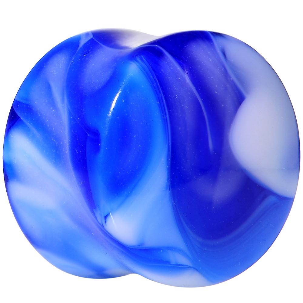 BodyCandy Acrylic Blue and White Marbled Saddle Plug 6G to 1 Inch — size reference