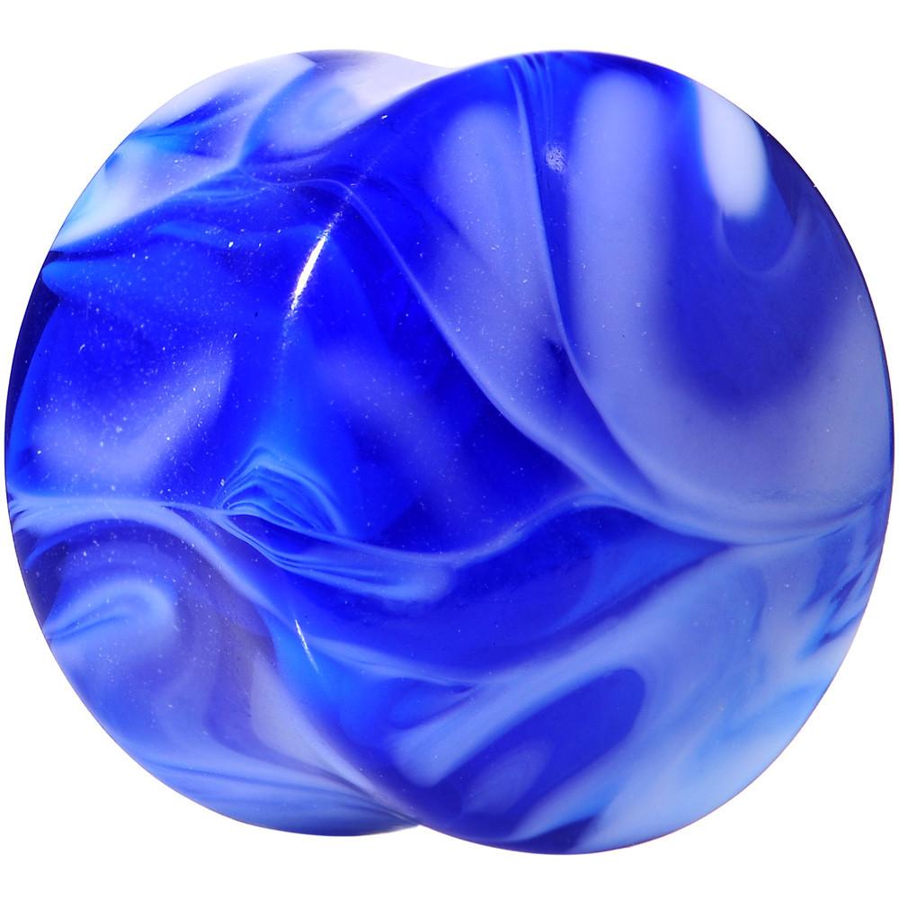 BodyCandy Acrylic Blue and White Marbled Saddle Plug 6G to 1 Inch — color detail