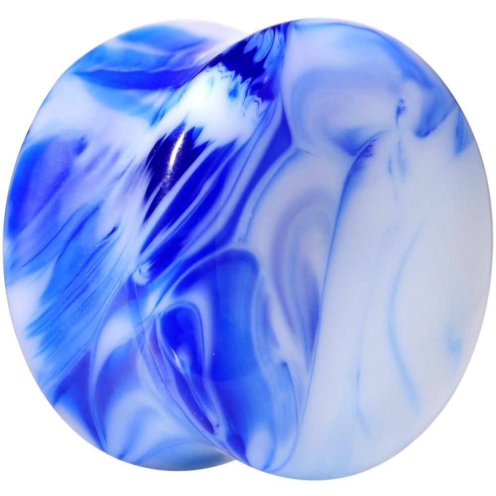 BodyCandy Acrylic Blue and White Marbled Saddle Plug 6G to 1 Inch — comparison shot