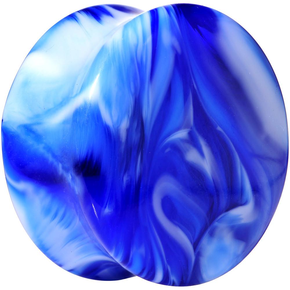 BodyCandy Acrylic Blue and White Marbled Saddle Plug 6G to 1 Inch — fabric or material detail