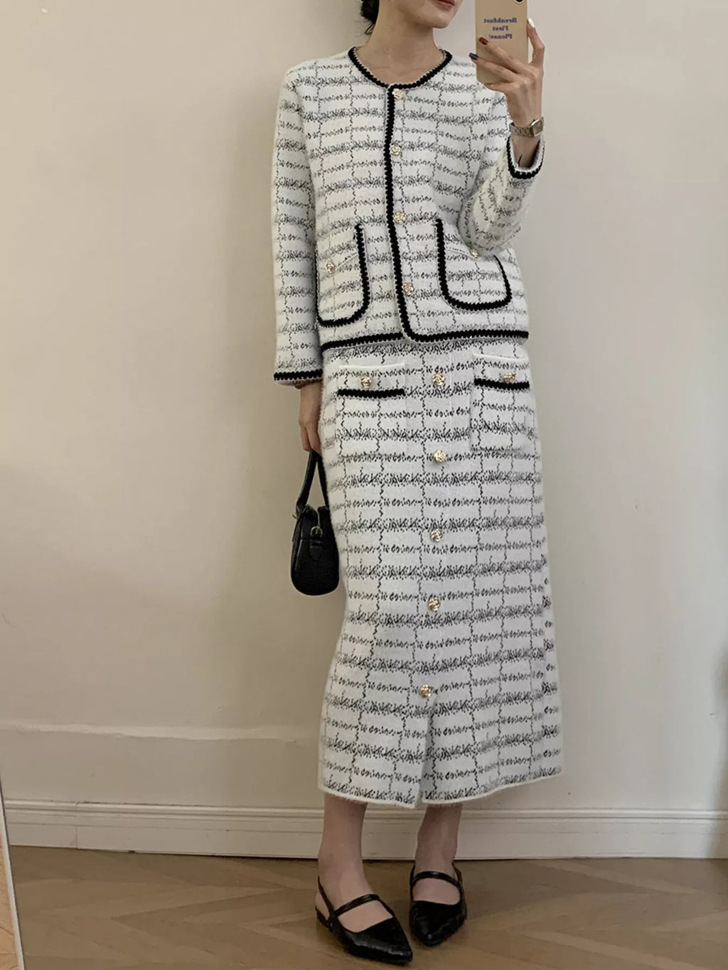 Tweed Contrast Trim Jacket and Skirt Set