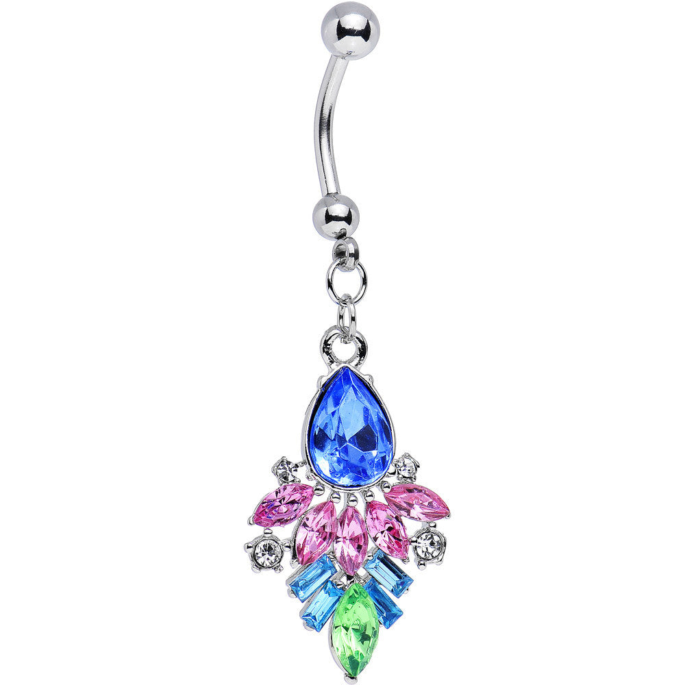 BodyCandy Blue and Pink Gem Art Deco Inspired Dangle Belly Ring — main product shot