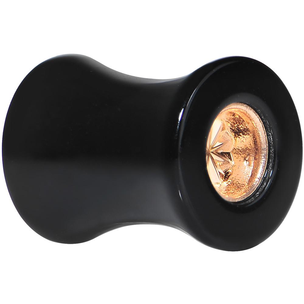 BodyCandy Black Acrylic Gold Flashy Tire Rim Saddle Plug 2G to 20mm — side view