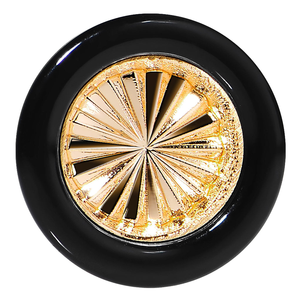 BodyCandy Black Acrylic Gold Flashy Tire Rim Saddle Plug 2G to 20mm — detail close-up
