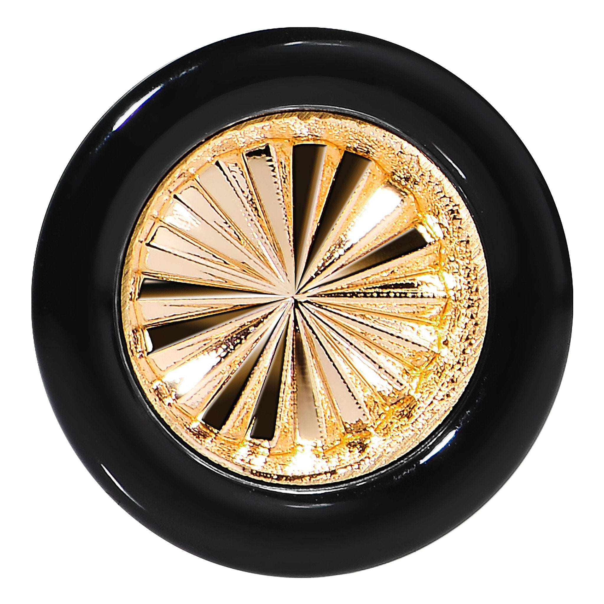 BodyCandy Black Acrylic Gold Flashy Tire Rim Saddle Plug 2G to 20mm — detail close-up