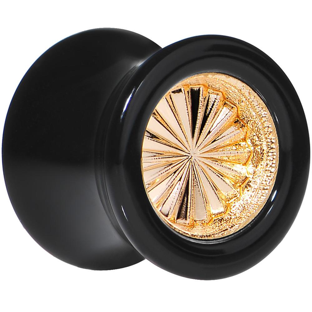 BodyCandy Black Acrylic Gold Flashy Tire Rim Saddle Plug 2G to 20mm — main product shot