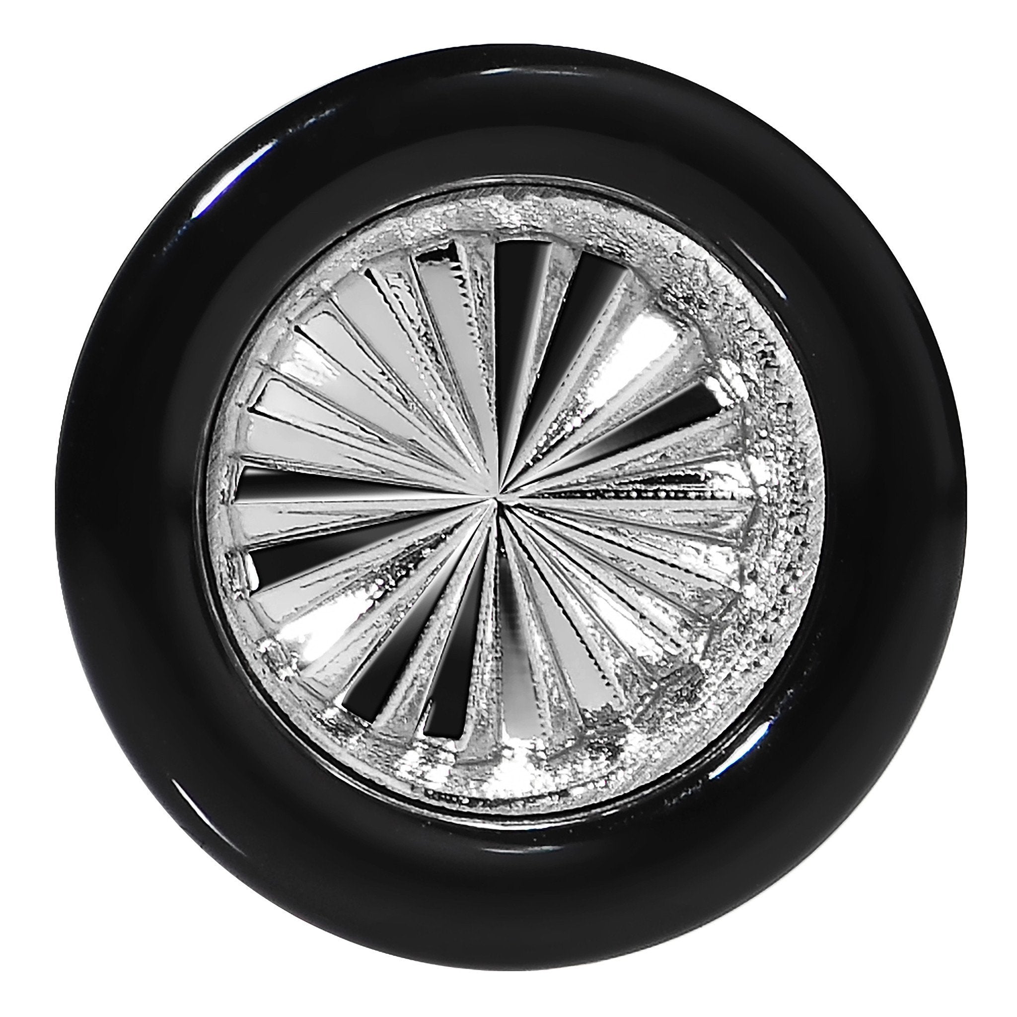 BodyCandy Black Acrylic Grey Flashy Tire Rim Saddle Plug 2G to 20mm — detail close-up