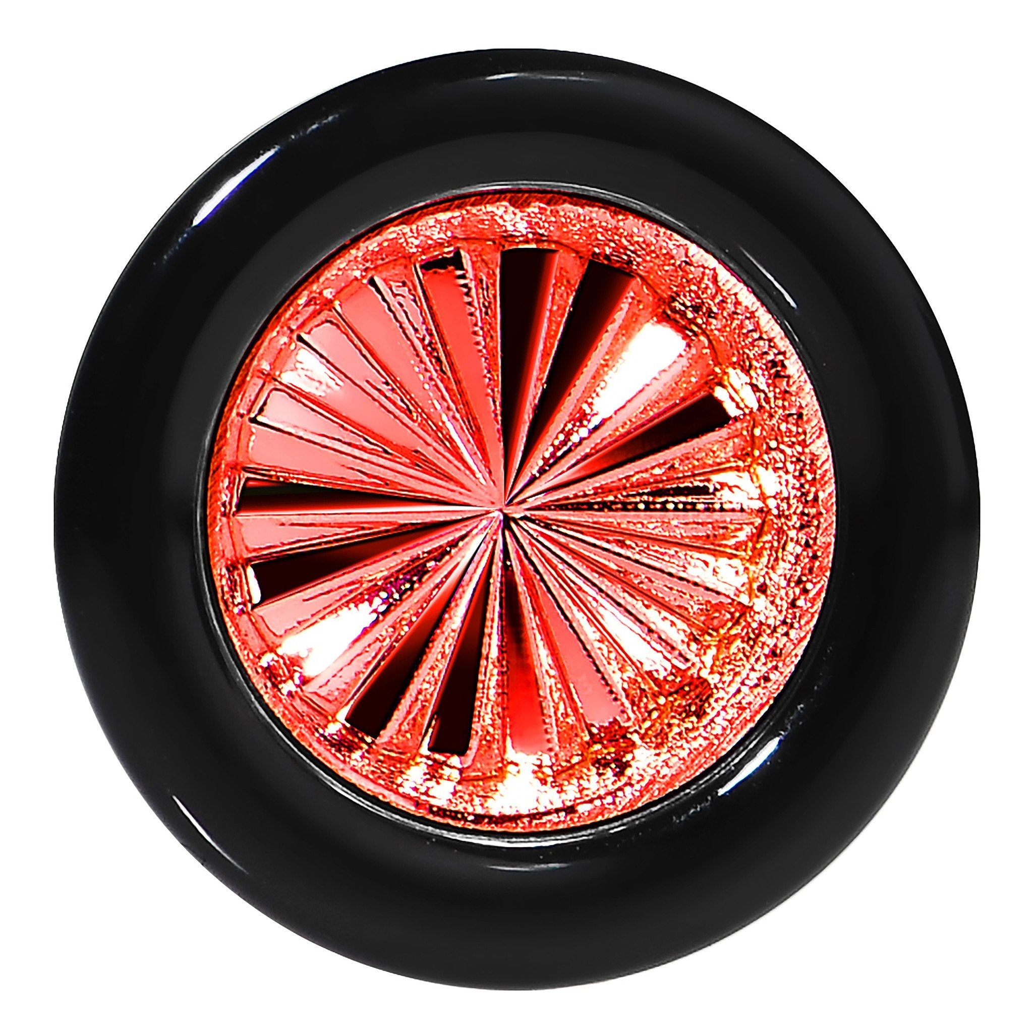 BodyCandy Black Acrylic Red Flashy Tire Rim Saddle Plug 2G to 20mm — detail close-up
