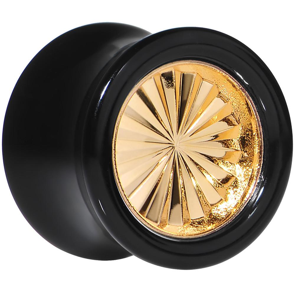 BodyCandy Black Acrylic Gold Flashy Tire Rim Saddle Plug 2G to 20mm — back view